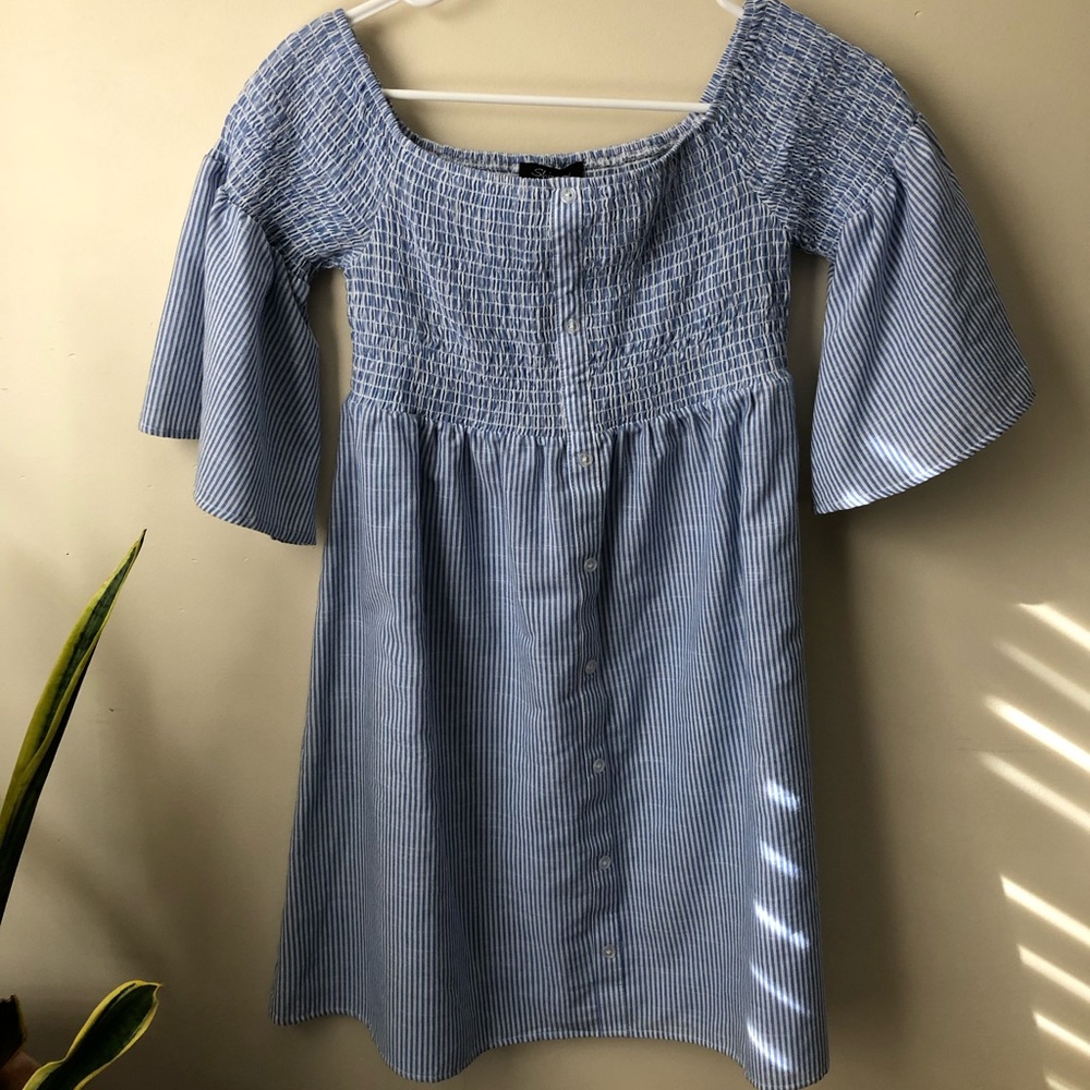 Off shoulder seersucker mini dress